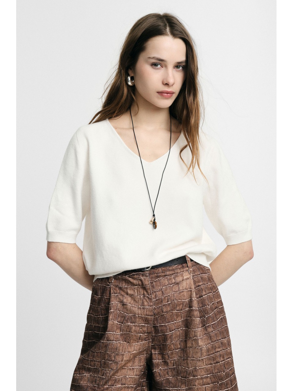 PLEASE FEMME – Pull col V manches coudes