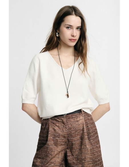 PLEASE FEMME – Pull col V manches coudes