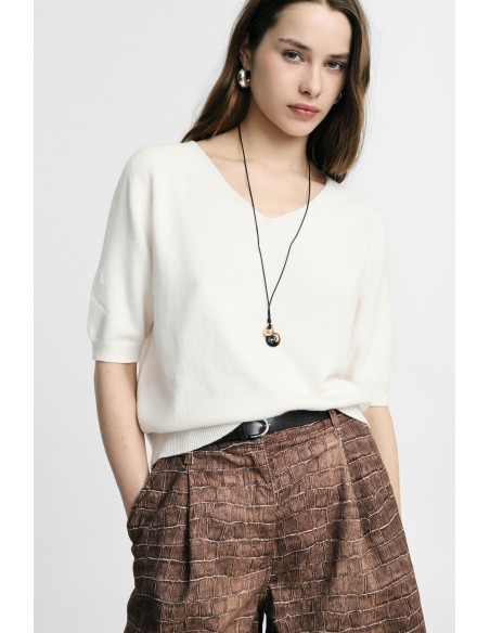 PLEASE FEMME – Pull col V manches coudes