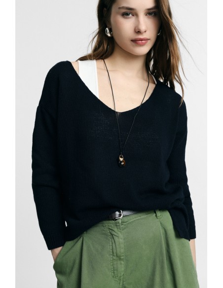 PLEASE FEMME – Pull col V ample à fentes latérales