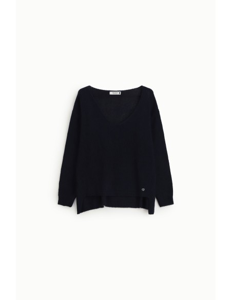 PLEASE FEMME – Pull col V ample à fentes latérales