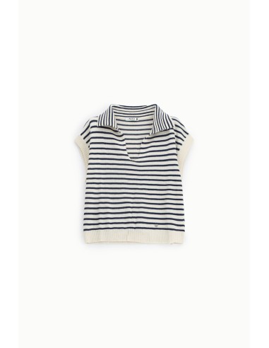 Top rayé à col chemise et encolure V