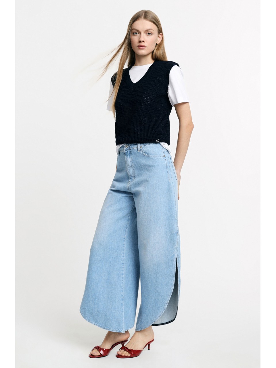 Jeans large à fentes latérales denim clair Please Femme