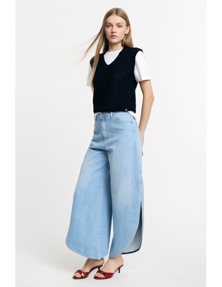 Jeans large à fentes latérales denim clair Please Femme