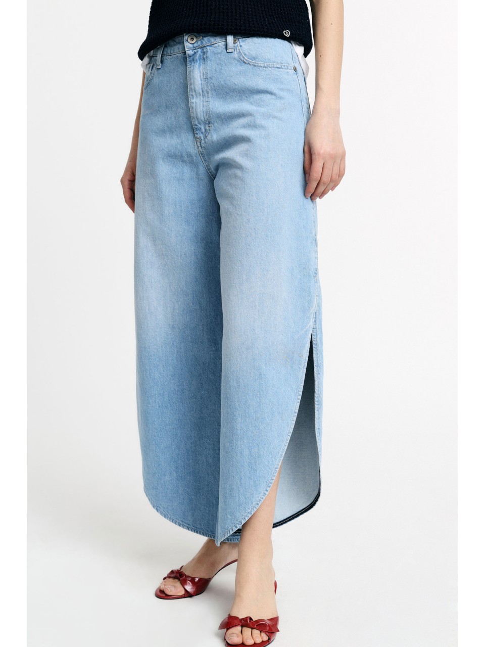 Jeans large à fentes latérales denim clair Please Femme 2