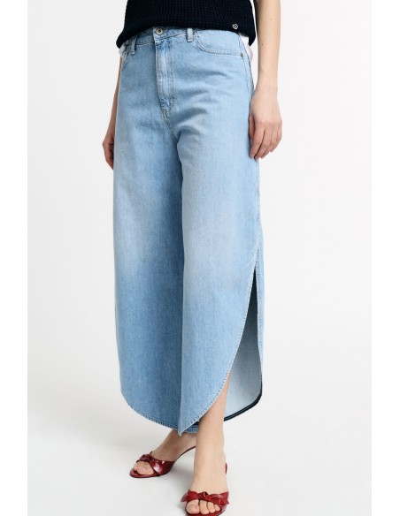 Jeans large à fentes latérales denim clair Please Femme