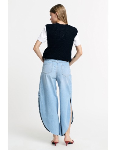 Jeans large à fentes latérales denim clair...