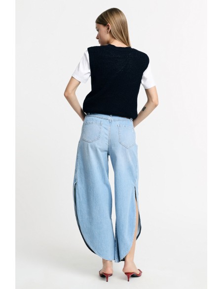 Jeans large à fentes latérales denim clair Please Femme