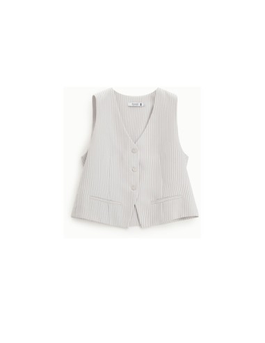 Gilet tailleur rayé boutonné avec martingale...