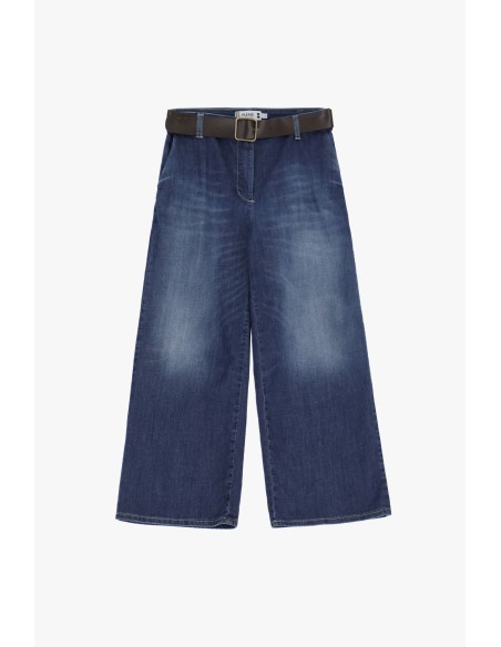 Jean cropped à jambe large avec ceinture - Please