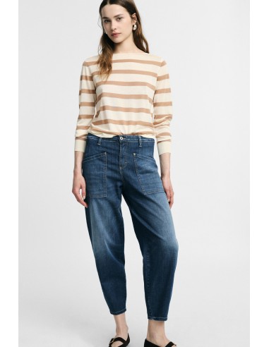 Jean cropped taille haute à grandes poches -...