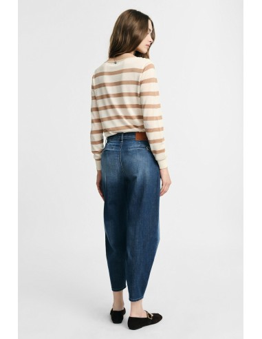 Jean cropped taille haute à grandes poches -...