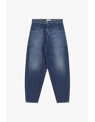Jean cropped taille haute à grandes poches -...