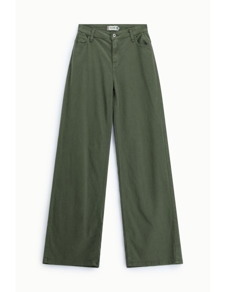 Pantalon kaki large 5 poches taille haute Please