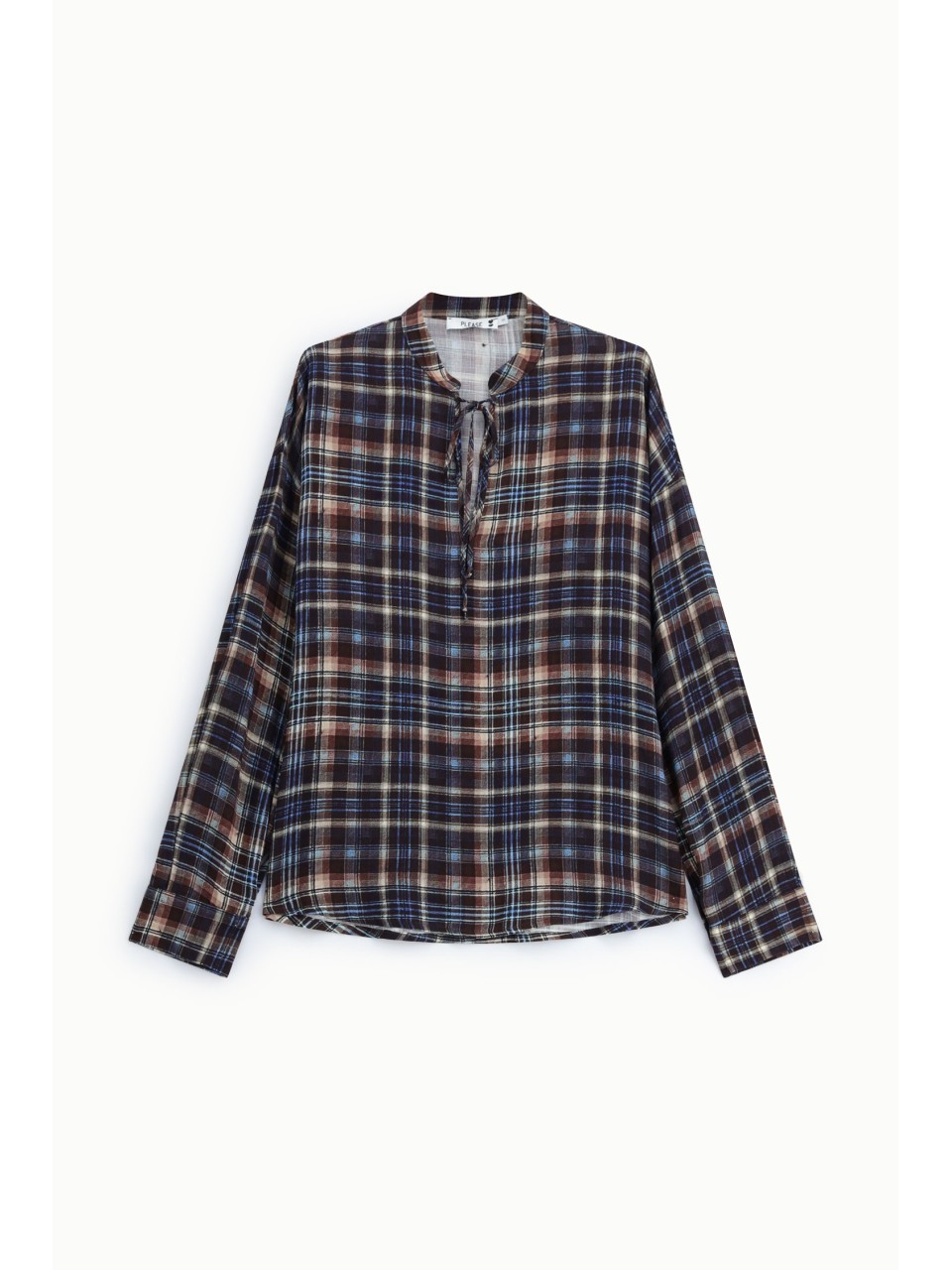 Blouse à carreaux col V à lien Please