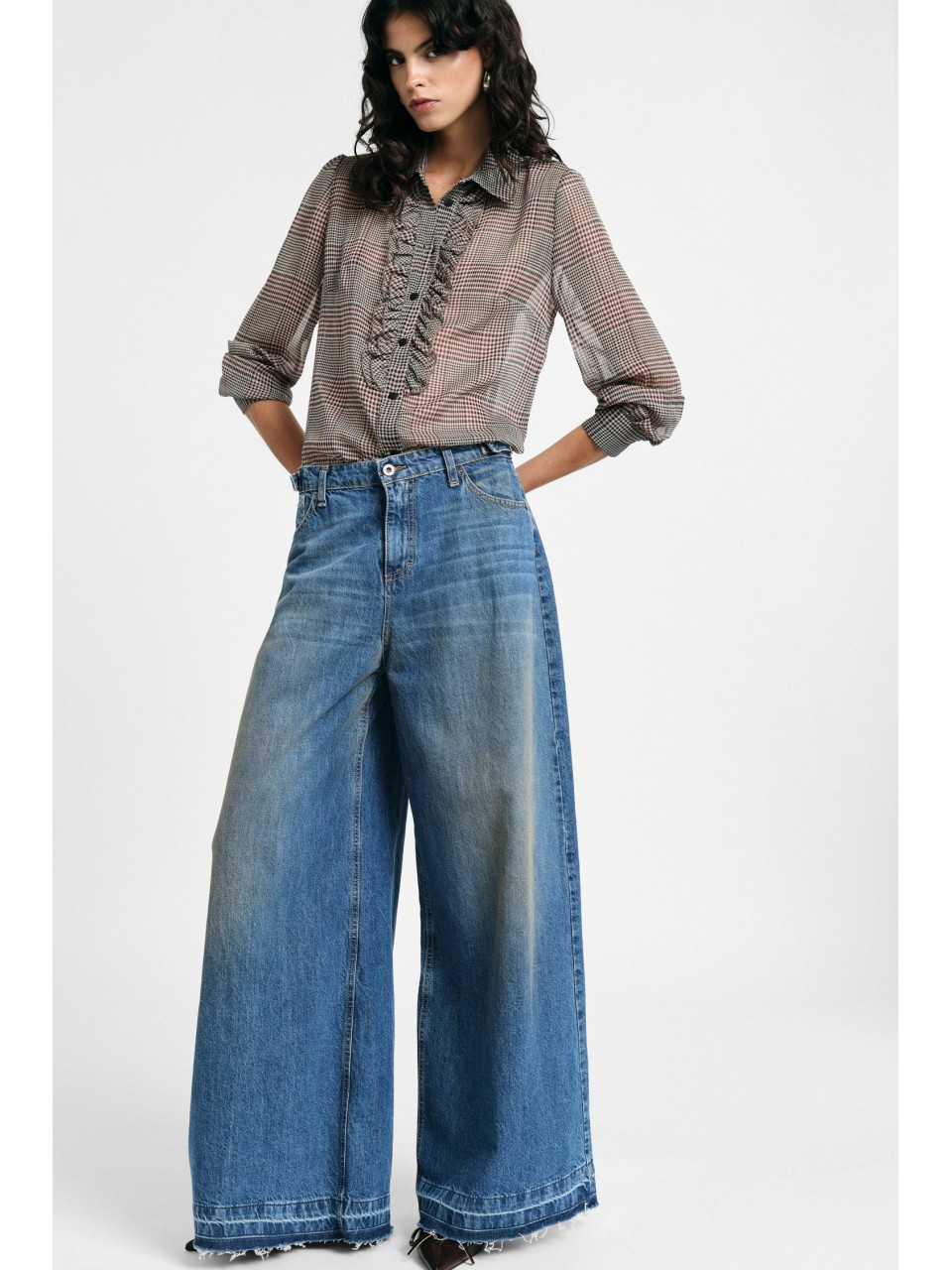 Jean large évasé Please femme bleu délavé – vue produit 2
