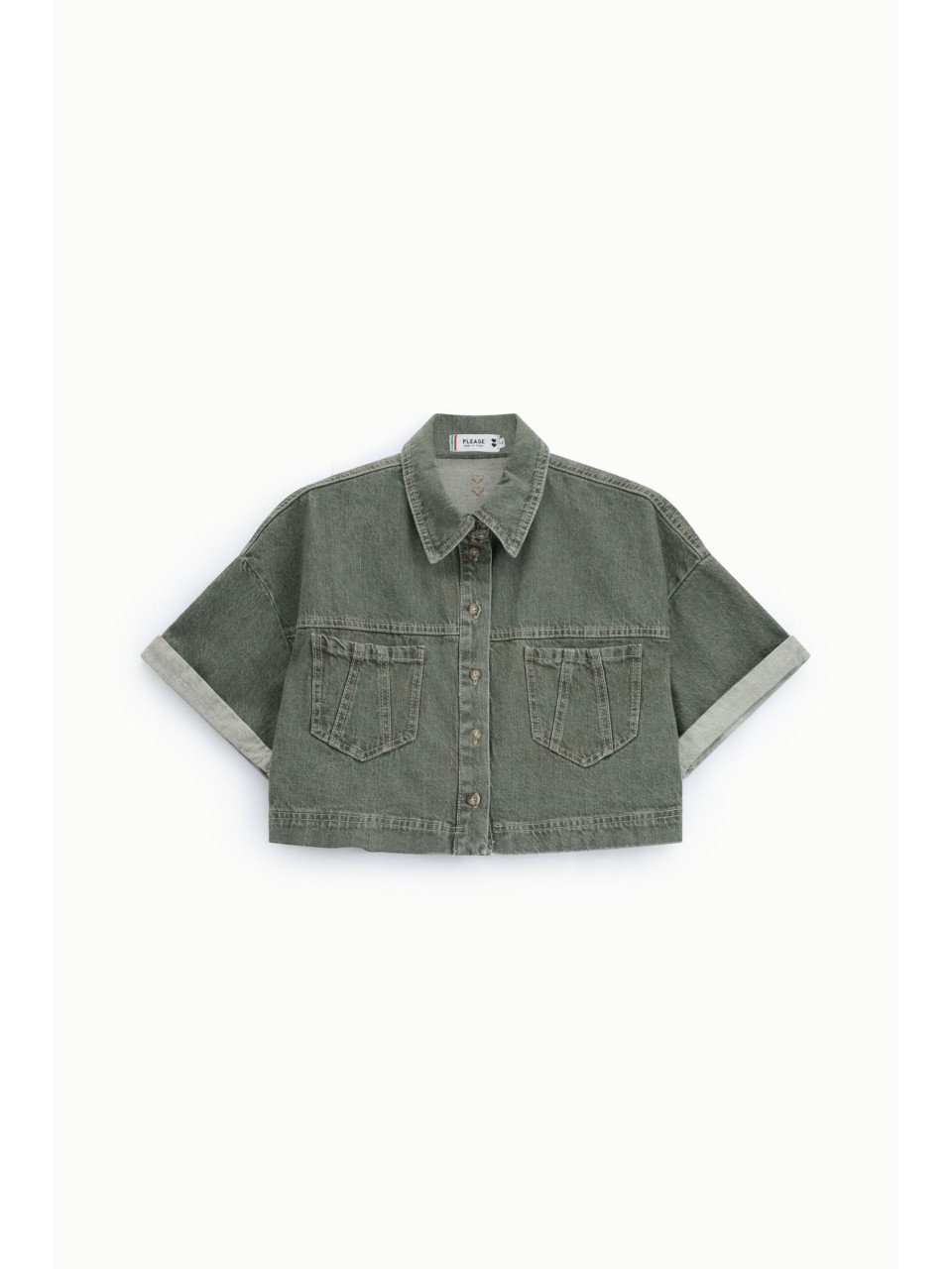 Veste en jean courte manches larges Kaki Please