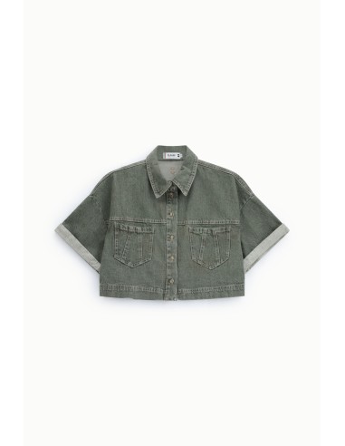 Veste en jean courte manches larges Kaki Please