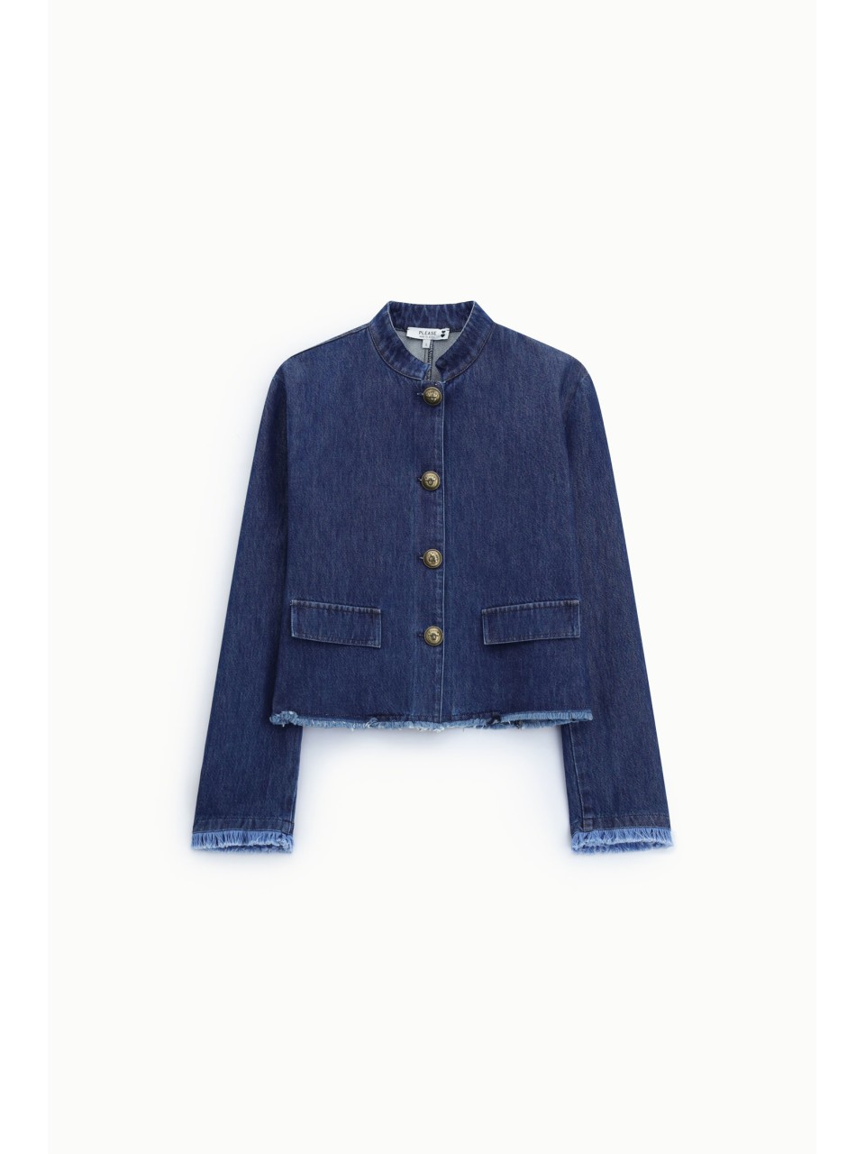 Veste courte en denim à ourlet effiloché – Please
