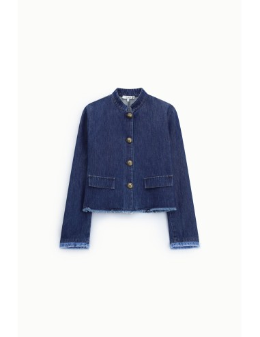 Veste courte en denim à ourlet effiloché – Please