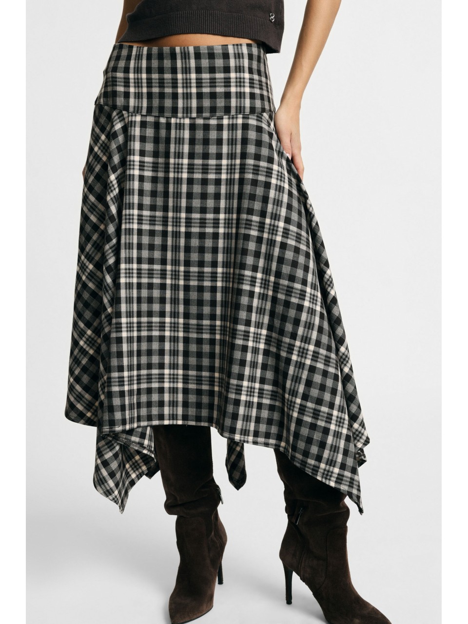 Jupe midi à carreaux à ourlet asymétrique – Please Femme 2