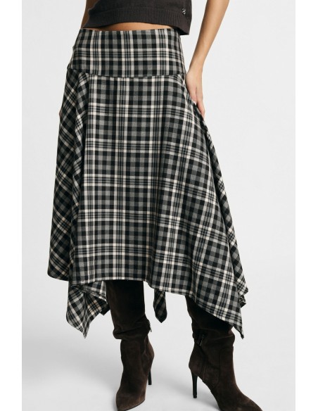 Jupe midi à carreaux à ourlet asymétrique – Please Femme