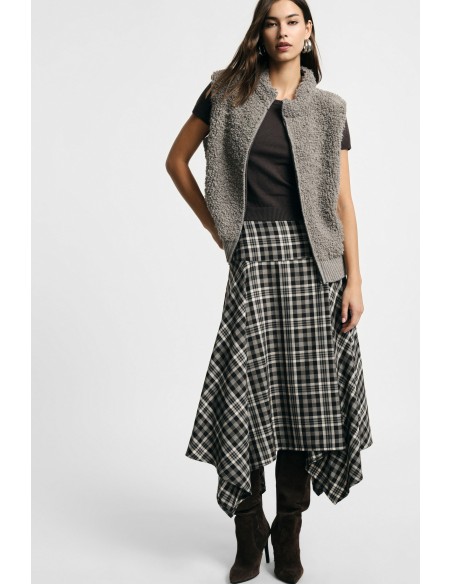 Jupe midi à carreaux à ourlet asymétrique – Please Femme