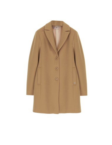 PLEASE FEMME MANTEAU COURT UNI A BOUTONNAGE SIMPLE ET COL A REVERS EN POINTE COLORIS CAMMELLO