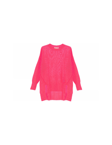 Please Femme, pull asymetrique en coton melangé à col rond et ourlets à fentes, nombreux coloris disponibles