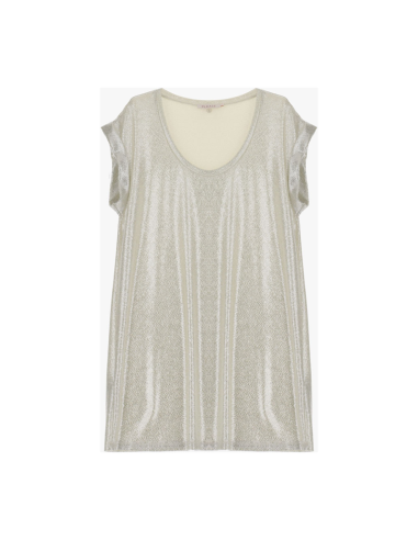 Please Femme robe courte à col rond en jersey texturé lamé effet glitter