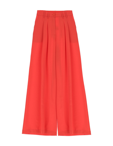 Please Femme pantalon a doubles pinces et jambes evasées en crepe fluide coloris Ginger