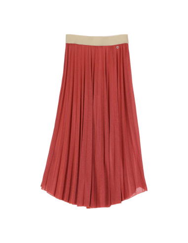 Please femme jupe midi plissée en piqué de viscose et taille elastiquée en lurex doré