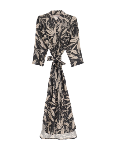 Please Femme robe chemise longueur midi a taille ceinturée en satin de viscose imprimé