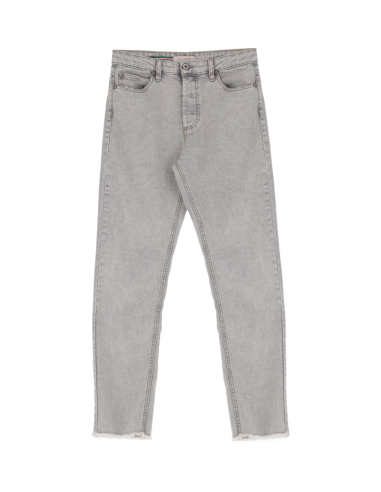Please femme Jean regular slim a ourlets bruts en denim gris