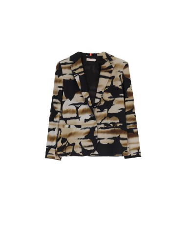 Please femme blazer a bouton et col revers en crepe fluide imprimé